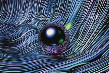 Obraz premium A 3D Sphere Resting on an Abstract Wavy Surface