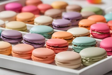 Obraz premium Packaging of Colorful French Macaroons. French macaroons close-up. 