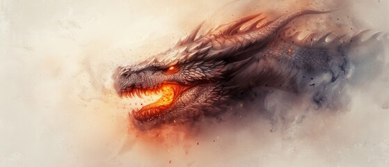 Fototapeta premium A tight shot of a dragon's fiery maw emitting copious amounts of smoke and flame