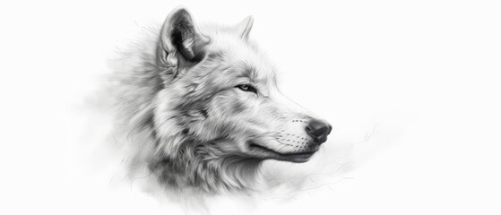 Fototapeta premium A black-and-white image depicts a wolf's head ..In this photograph, the wolf's head is rendered in shades of black and white