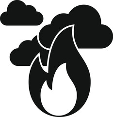 Simple vector icon of a fire burning under clouds, representing concepts such as danger, warning, and caution