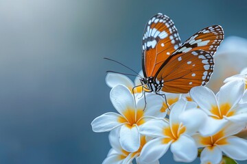 Fototapeta premium Orange and Black Butterfly Perched on White Flowers