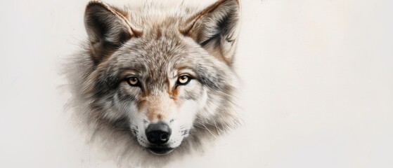 Obraz premium close-up image of a wolf's face against a white backdrop Blur should be removed from the wolf's head in this snapshot