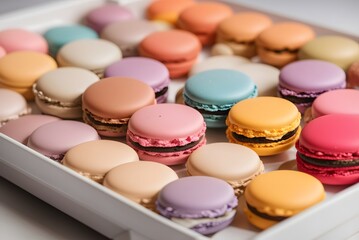 Obraz premium Packaging of Colorful French Macaroons. French macaroons close-up. 