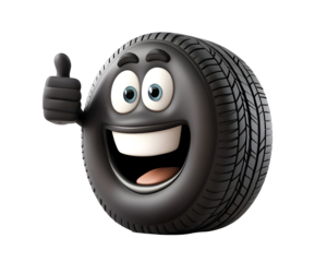 Okay Tire Character in Cartoon Style Giving a Thumbs Up, Isolated on a Transparent PNG Background   