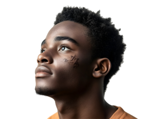 Optimistic Black Male with Scars on His Face, Strength and Resilience, Isolated on a Transparent PNG Background