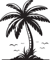 Black Palm Tree With leaves Silhouette Isolated On White Background for Posters, Banners, and Promotional Items.