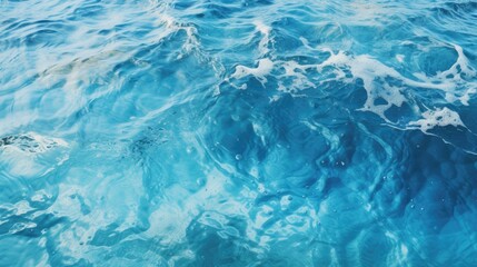 Obraz premium A serene blue ocean surface with gentle waves and white foam. The water is crystal clear, revealing the depths below.