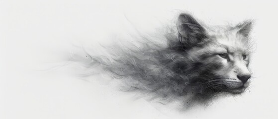 Obraz premium A monochrome image of a wolf's head with smoky fur and glowing eyes