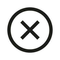 Cancel icon illustration. Black circle with X symbol. Bold minimalist design. Simple graphic shape.