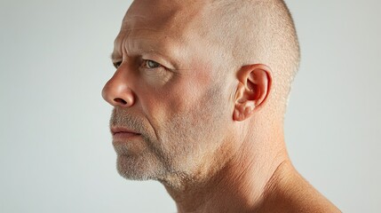 Obraz premium Profile portrait of a man with a serious expression against a neutral background