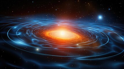 A swirling galaxy with a bright core, surrounded by a vast expanse of stars. The colors are vibrant and the image is full of energy and movement.