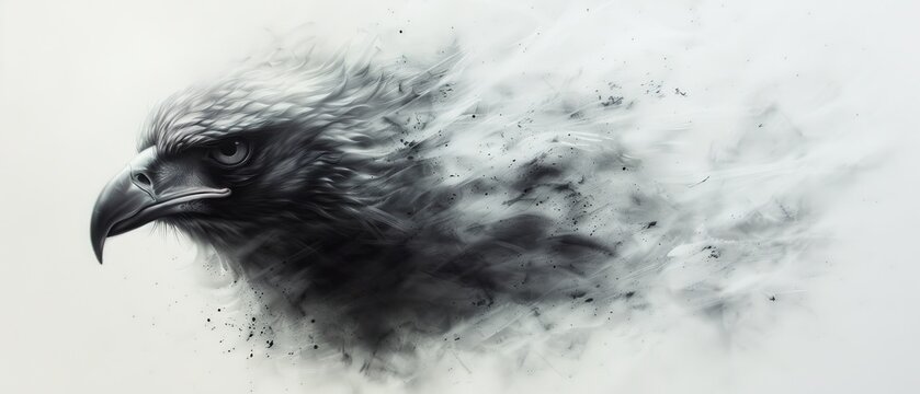  A monochrome image of a bird exhaling considerable smoke from its head