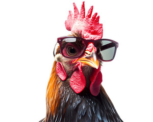Rooster Wearing Sunglasses, Cool and Confident, Isolated on a Transparent PNG Background   
