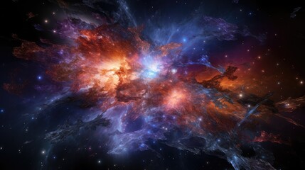 Fototapeta premium A vibrant and dynamic nebula with swirling colors and glowing stars, creating a breathtaking cosmic landscape.