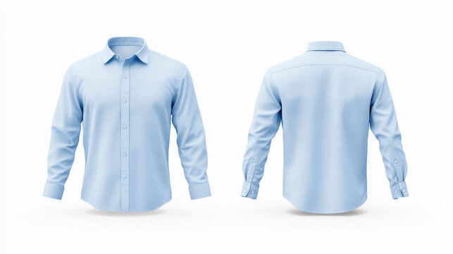 Sky blue cotton button-up shirts mockup front and back view - Powered by Adobe