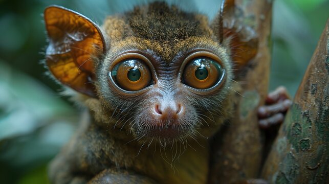 nocturnal tarsier monkey tarsius syrichta in jungle habit