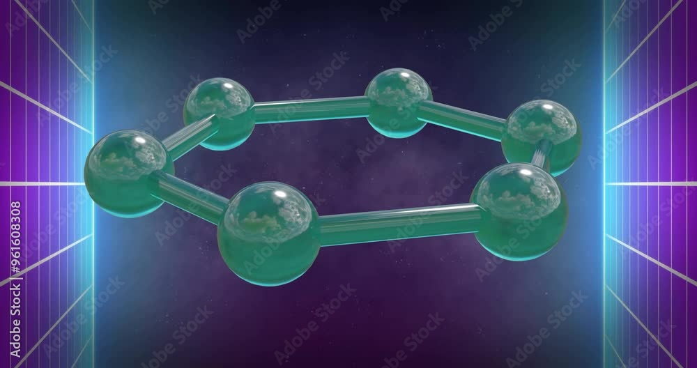 Wall mural hexagonal molecular structure animation over cosmic background with glowing lines