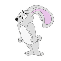 Very angry bunny isolated white background. Groovy style rabbit design. Vector illustration can used t-shirt prinе childrens room wall clothes decor. EPS 10 Editable stroke.