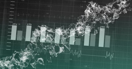 DNA strand and bar chart animation over financial data background - Powered by Adobe