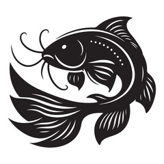 Elegant Fish Logo Design Catfish Drawing Art Template