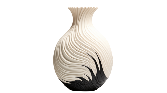 modern decorative ceramic designer vase, studio view, isolated on transparent background.