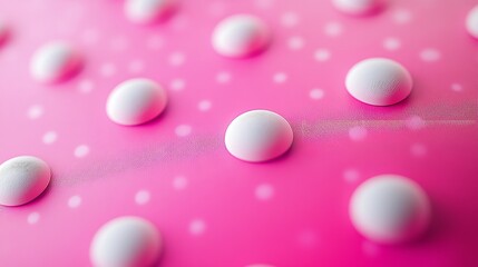 many white medical pills in a row on a pink background. pills cast a shadow.