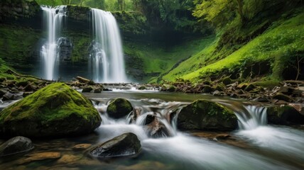 Fototapeta premium Waterfalls in verdant landscape