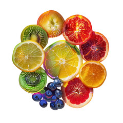 A vibrant arrangement of fresh citrus fruits and blueberries, perfect for healthy eating and colorful presentations.