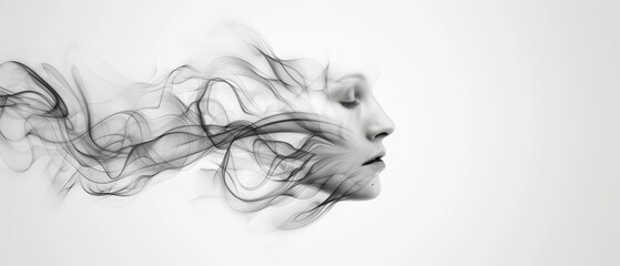 Fototapeta premium A monochrome image of a woman's profile, smoke escaping from one side of her face