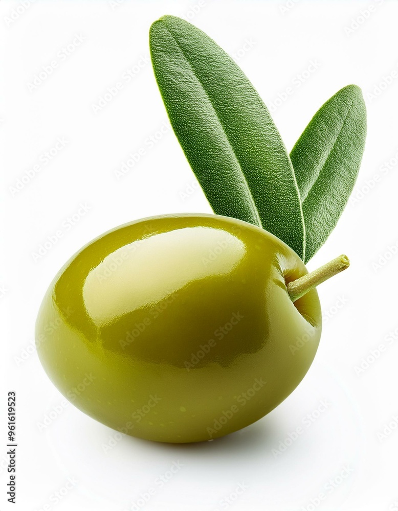 Wall mural green olives on a white, vegetarian, green, closeup, ripe,