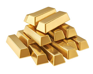 Set of Gold Bars in Neat Piles, Gleaming Wealth, Isolated on a Transparent PNG Background   