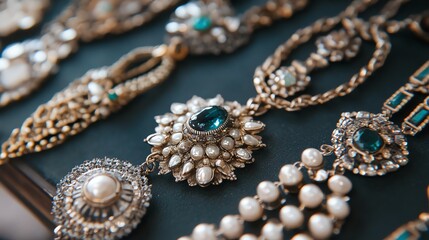 Elegant collection of vintage jewelry featuring intricate designs and gemstones, perfect for collectors and admirers of timeless beauty.