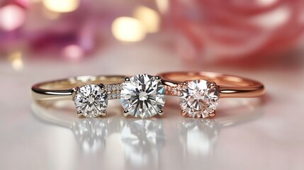 Fototapeta premium Elegant diamond rings in various colors, showcasing sparkle and luxury, perfect for engagement or special occasions.