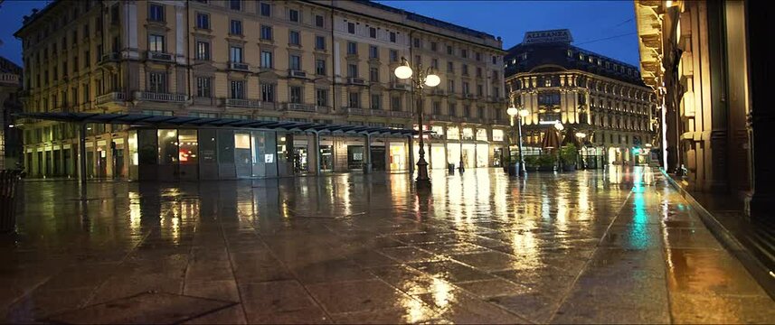 Night Landscapes - Via Dante in Milan in the rain - Anamorphic Lens