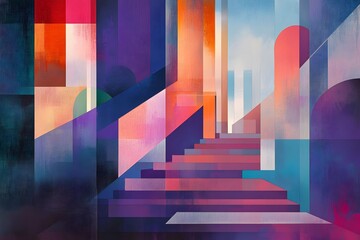 Abstract Geometric Composition with Steps and Colors