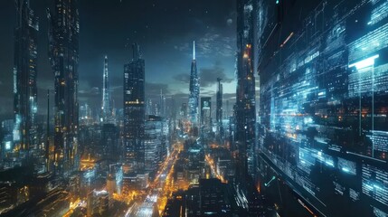 Fototapeta premium Futuristic Cityscape with Digital Interface