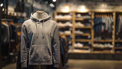 Fototapeta premium Gray Hoodie on Display in Clothing Store