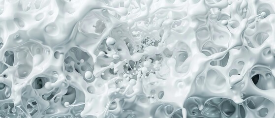  A tight shot of a white substance against a contrasting black-and-white backdrop, exhibiting numerous bubbles in the center