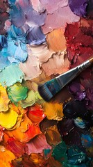 An artist's palette filled with vibrant paint textures, emphasizing the creative process