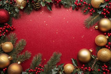Christmas Background with Red and Gold Ornaments