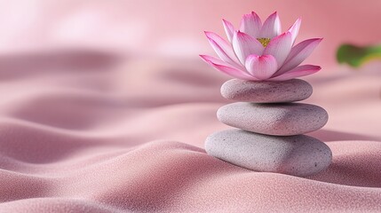 Fototapeta premium This serene abstract background shows zen stones with a lotus, presenting tranquility as a wallpaper and potential best-seller