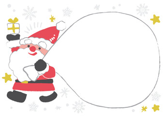 手書き風の袋がタイトルフレームになっている可愛いサンタクロース（背景透過・文字なし）
