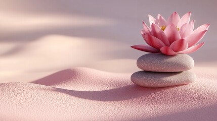 This serene abstract background shows zen stones with a lotus, presenting tranquility as a wallpaper and potential best-seller