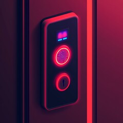 Futuristic smart doorbell featuring fingerprint recognition and vibrant LED lights, enhancing modern home security.