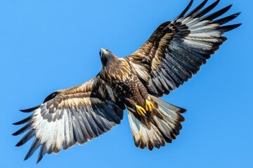 Obraz premium Golden Eagle Soaring Against a Clear Blue Sky