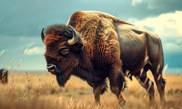 Majestic bison in the field, Video