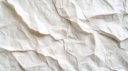 Fototapeta premium Crinkled white paper texture with folds and creases, offering a realistic, tactile element for design and art projects.