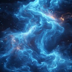 Cosmic blue nebula illuminated by distant stars in a vast universe
