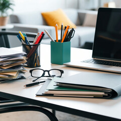 AI generates realistic illustrations office space with work equipment
